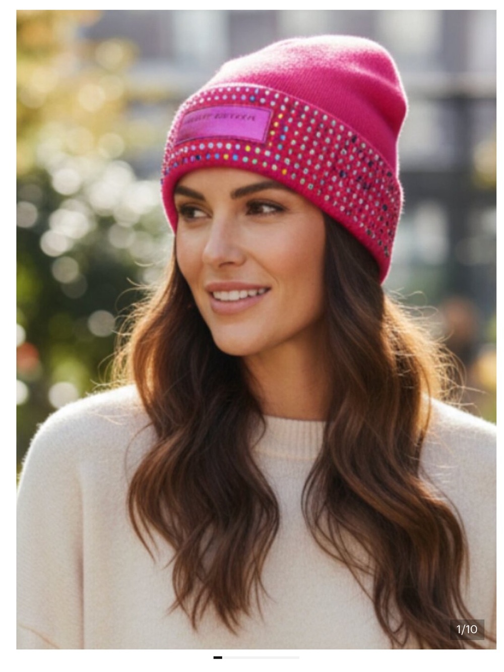 Kurt Geiger London Logo Patch Crystal Cuff Beanie